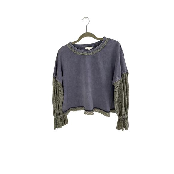 Oli & Hali Purple and Gray Oversized Top with Crochet Lace Sleeves Size S - Picture 9 of 12